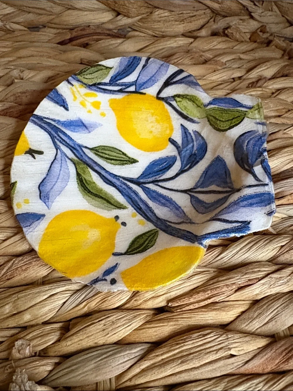 Hand Crafted Yellow & Blue Lemon Shell Accent Dish